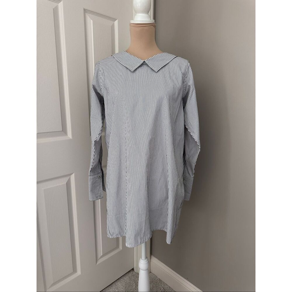 Norr Peter Pan collar pinstripe shirt dress
